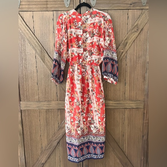 Umgee Boho Floral Print Duster Length Open Front Kimono Sheer Coverup Size Small - Picture 2 of 8